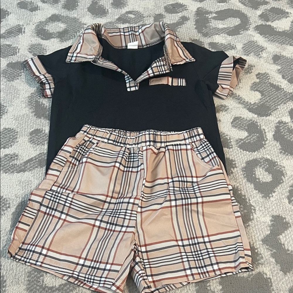 Plaid Trim kids set